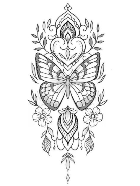 Butterfly With Mandala Tattoo, Patchwork Tattoo Stencil, Peace Tattoos, Henna Inspired Tattoos, Sak Yant Tattoo, Tattoo Outline Drawing, Flash Tattoo Designs, Tattoos For Black Skin, Tattoo Stencil Outline