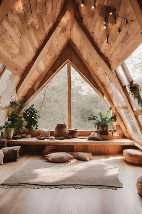 Find tranquillity in this AI-crafted dreamy boho yoga room, a serene space surrounded by nature's embrace. 🧘‍♀️🍃 Perfect for your yoga and mindfulness practice, where the soothing energy of the woods meets your inner zen. #BohoYogaRoom #Mindfulness #NatureNurtures #Nature #Yoga #AutumnAesthetic #FallAesthetic #HomeInspo #HomeDecor #Motivational #Motivacional #BomDia #GoodMorning #YogiLife #IndoorPlants #SacredSpace Boho Healing Space, Indoor Yoga Space, Attic Meditation Room, Yoga Pavilion Design, Zen Room Aesthetic, Cozy Yoga Studio, Boho Yoga Studio, Yoga Retreat Aesthetic, Yoga Meditation Room Ideas