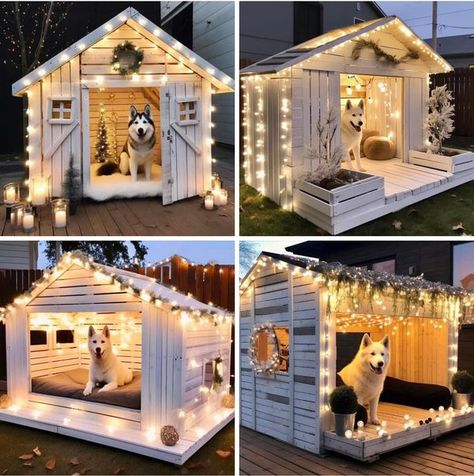 Cute Diy Dog House, Dog House Interior Ideas, Nice Dog Houses Outside, Indoor Dog House Diy Ideas, Dog And Cat House Combo Outdoor, Dog House Made Of Pallets, Rooms For Dogs Ideas, Outside Dog House Ideas, Big Dog House Outdoor Ideas