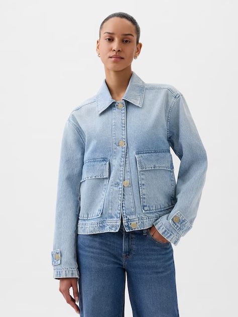 Women's Jackets, Coats, & Outerwear | Gap Denim Utility Jacket, Utility Shirt, Cozy Coats, Gap Jacket, Gap Jackets, Gap Denim, Jacket Buttons, Utility Jacket, Outerwear Women