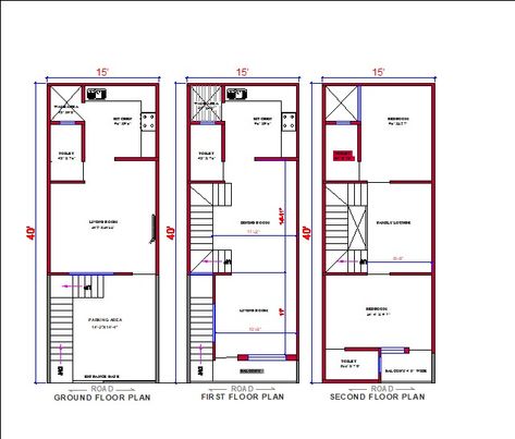 15 X 40 House Plans, North Facing House, Duplex Floor Plans, Home Design Interior, Small House Floor Plans, Duplex House Plans, House Plan Gallery, Small House Plan, Building Plan