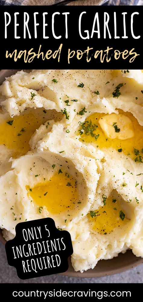 These Easy Garlic Mashed Potatoes are a hit at any holiday table! Garlic adds a flavorful twist to this classic side dish. Loved by the whole family, they're the ultimate comfort food and perfect for vegetarian guests too! Mashed Potatoes Recipe Sour Cream, Gouda Mashed Potatoes, Mashed Potatoes With Sour Cream, Best Garlic Mashed Potatoes, Potatoes With Sour Cream, Garlic Mashed Potatoes Easy, Sour Cream Mashed Potatoes, Creamy Garlic Mashed Potatoes, Garlic Mashed Potatoes Recipe