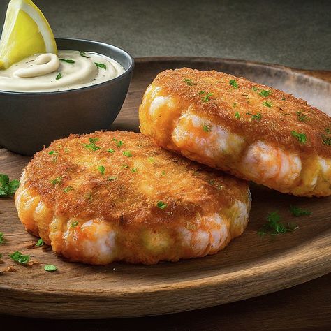 Sensational Shrimp Cake With Lemon Aioli Recipe Shrimp Cakes With Lemon Aioli, Lemon Aioli Recipe, Orange Marmalade Chicken, Marmalade Chicken, Crispy Cakes, Shrimp Cake, Cakes With Lemon, Fish Batter Recipe, Ribeye Roast