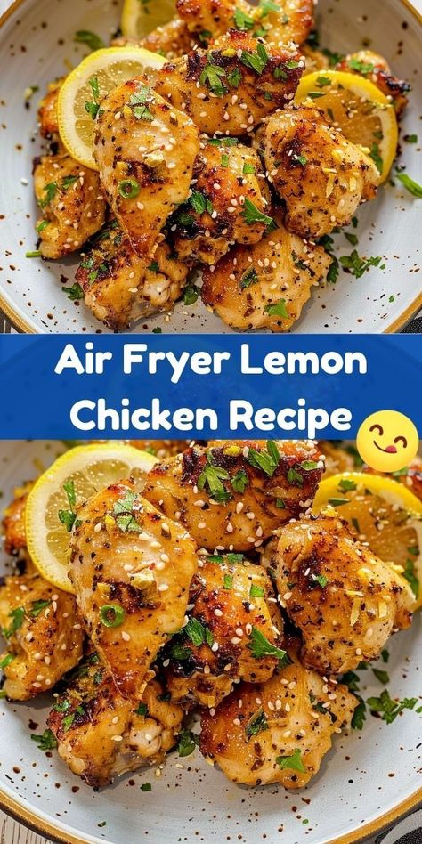 Quick and easy Air Fryer Lemon Chicken recipe. Juicy, zesty, and perfect for a healthy meal! Air Fryer Lemon Chicken, Lemon Sauce For Chicken, Lemon Butter Chicken, Chicken Marinade Recipes, Lemon Chicken Recipe, Lemon Garlic Chicken, Air Fryer Recipes Chicken, Easy Air Fryer, Lemon Flavor