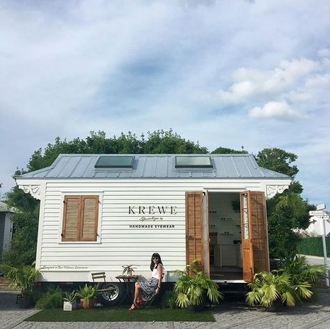 Tiny House Business, Tiny House Boutique, Tiny House Salon, Boutique Trailer, Working Inspiration, Black Metal Roof, House Structure, New Orleans Architecture, Caravan Ideas