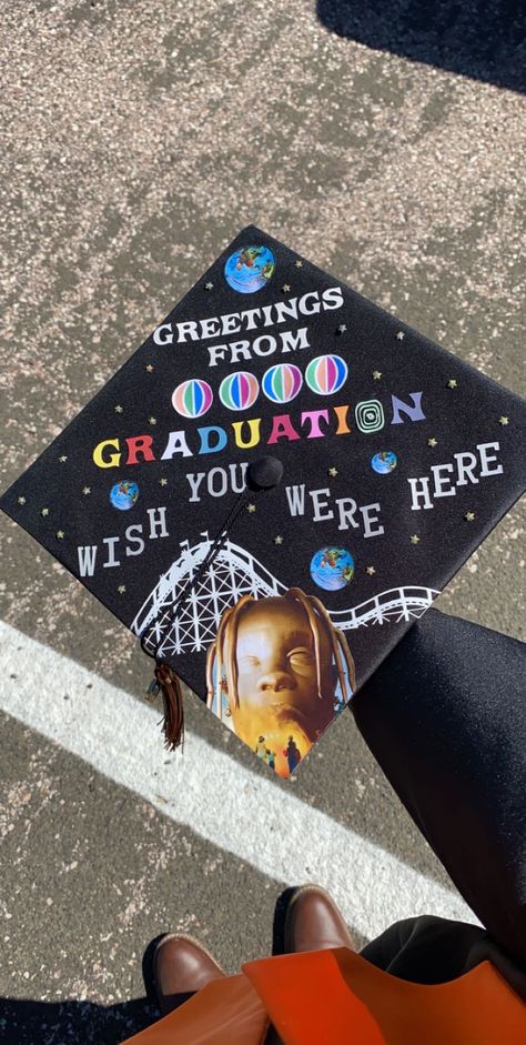 Travis Scott Astroworld Graduation Cap 2020 High School Graduation Cap Designs Rappers, Travis Scott Graduation Cap, Graduation Cap Album Cover, Graduation Cap Designs Mac Miller, Graduation Cap Designs Album Covers, Rapper Graduation Cap, The Weeknd Graduation Cap, Tyler The Creator Graduation Cap, High School Graduation Cap Designs