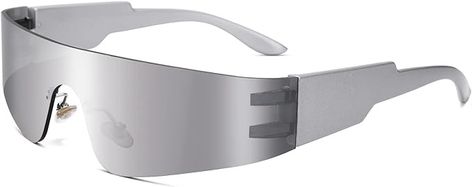 Amazon.com: COASION 2000S Silver Futuristic Metallic Sunglasses Cyberpunk Concert Glasses for Women Men, Game 2077 Costume Eyewear (Silver/Silver Mirror) : Clothing, Shoes & Jewelry Concert Glasses, Mirror Clothing, Metallic Sunglasses, Wrap Around Sunglasses, Age Of Aquarius, Glasses For Women, Fashion Eyeglasses, Silver Mirror, Sunglasses For Women