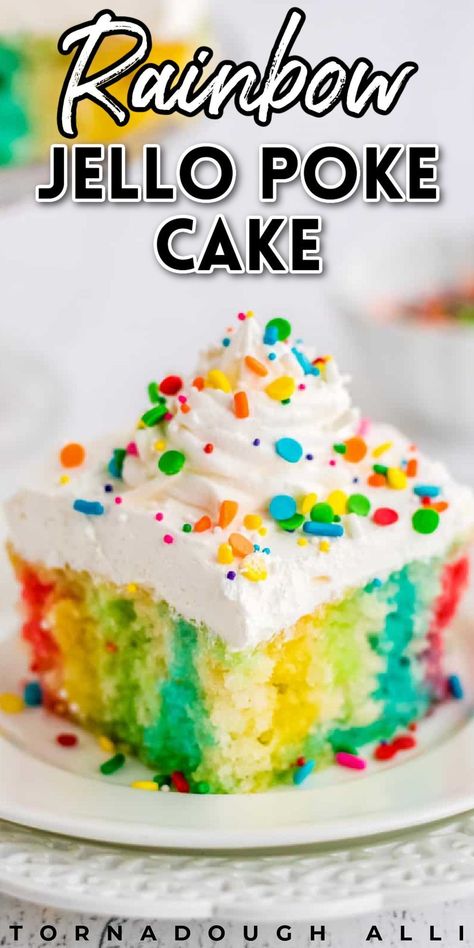 Jello Cake Recipes, Jello Poke Cake, Poke Cake Jello, Rainbow Jello, Jello Flavors, Tasty Cake, Jello Cake, Rainbow Birthday Cake, Poke Cake Recipes