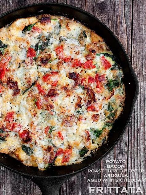 Cheddar Frittata, Bacon Frittata, Potato Bacon, Frittata Recipes, Roasted Red Pepper, Bacon Cheddar, Breakfast Time, Breakfast Dishes, Breakfast And Brunch