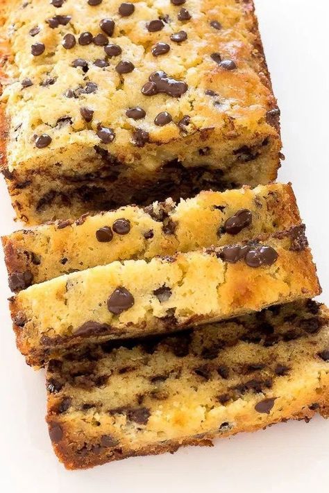 This Sour Cream Chocolate Chip Pound Cake is super moist, buttery and tender with the perfect amount of chocolate chips. This easy quick bread recipe is perfect for breakfast or dessert, or an afternoon snack with coffee. Take this Sour Cream Chocolate Chip Pound Cake recipe to BBQs this summer! | chefsavvy.com #poundcake #chocolatechip Chocolate Chip Pound Cake, Chocolate Chip Bread, Sour Cream Pound Cake, Chocolate Chip Cake, Afternoon Snack, Pound Cake Recipes, Köstliche Desserts, Sauce Tomate, Dessert Bread