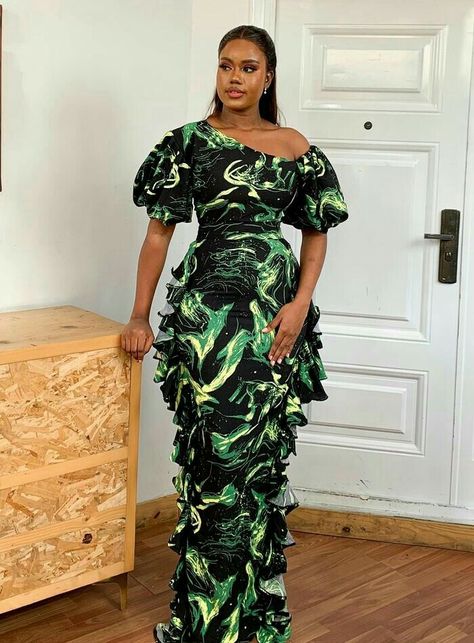 Latest Dress Styles Fashion Trends, Trending Ankara Gown Styles 2023, Gown Styles For Materials, Trending Gowns, Latest Material Gown Styles, Crepe Gown Styles, Trending Ankara Gowns, Models Dresses, Fringe Gown