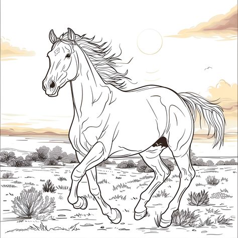 Horse galloping freely in nature (free printable PDF black-and-white line drawing coloring page suitable for all, from beginners to advanced learners, including children, teens, adults, and seniors) Horse Coloring Pages Free Printable, Elsa Coloring, Elsa Coloring Pages, Horse Drawn Wagon, Horse Galloping, Summer Coloring Pages, Coloring Pages Free Printable, Horse Coloring Pages, Mermaid Coloring Pages