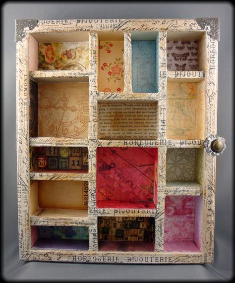 Scrapbook Shadow Box, Box Suitcase, Mixed Media Boxes, Tim Holtz Crafts, Diy Shadow Box, Crackle Painting, The Evil Eye, Printers Tray, Shadow Box Art