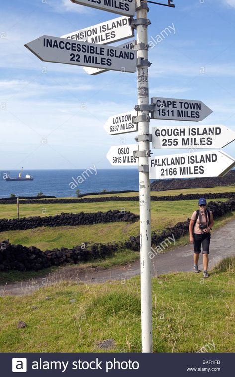 Download this stock image: Tristan Da Cunha Island, settlement capital of Edinburgh. A sign post indicating its nearest neighbours, the Falklands. (MR) - BKR1FB from Alamy's library of millions of high resolution stock photos, illustrations and vectors. Multiple Images, Sign Post, Tristan Da Cunha, Atlantic Ocean, Us Images, A Sign, Edinburgh, Places To See, Places To Go