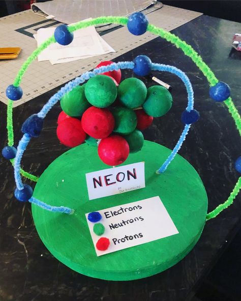 Atom: Neon 3D model Element Model Project Ideas, Neon Element Project Ideas, Sodium Atom Model Project, Oxygen Atom Model Project, Neon Atom Model Project, 3d Atomic Structure Project, 3d Atom Project Ideas, Atomic Model Project Ideas, Atom Project Ideas