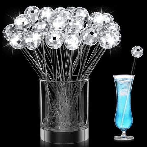 Amazon.com | Bokon 80 Pcs Disco Ball Drink Stirrer Round Top Swizzle Sticks Silver Mirror Ball Stir Sticks for Cocktail 7.7'' Plastic Coffee Cocktail Stirrers for Home Bar Bachelorette Wedding New Year Party Decor: Swizzle Sticks Disco Ball Drink, Western Centerpieces, Nye Party Decorations, Last Disco Bachelorette, Last Disco, Cocktail Stirrers, Disco Bachelorette, Nye Wedding, New Year Eve