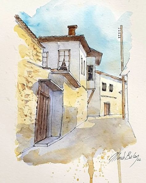 Musa Balan on Instagram: "Old Turkish Houses Architectural sketch Referans foto: Eski Türkiye fotoğrafları" Old House Sketch, House Watercolor, House Sketch, Architectural Sketch, Architecture Sketch, Old House, Watercolor Paintings, Sketch, Paintings