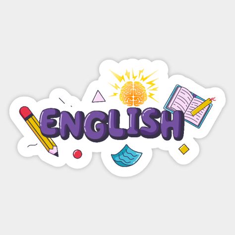 English Subject Stickers, English Related Drawings, English Design Art, English Teacher Logo Design, English Stickers Printable, English Subject Logo, English Teacher Stickers, English Stickers School, English Design Ideas