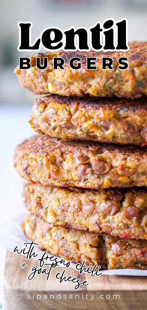 A stack of lentil burger patties on a cutting board. Healthy Burger Patty Recipe, Lentil Burgers Recipe, Lentils Burger Recipe, Veggie Burgers Recipe Easy, Plant Based Burgers Recipes, Lentil Hamburger Recipes, Lentil Smashburger Tacos, Beans Burger Recipe, Vegan Lentils Recipe