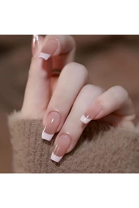 24 Pcs Gradual Ice Penetration French White Edge Long Fake Nails Acrylic Full Cover Press on False Nails for Daily Use by Women and Girls Nagel Tips, French Nail Art, Colorful Nails, Stick On Nails, Prom Nails, French Tip Nails, Artificial Nails, Nail Accessories, Nail Kit