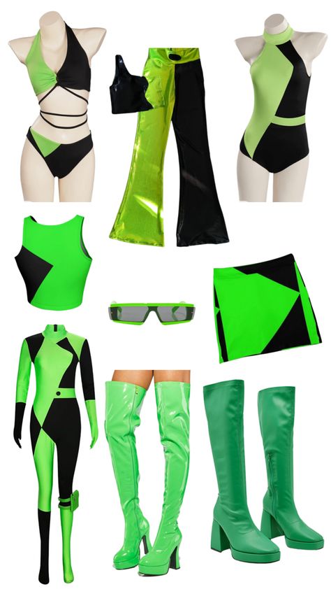 Shego Kim Possible Halloween Costume Inspiration Kim Impossible And Shego Costume, Kim Possible Characters Costume, Halloween Costumes Kim Possible Shego, She Go Costume Kim Possible, Shego Rave Outfit, Shego Disneybound, Shego Halloween Costume Diy, Shego Kostüm, Shego Outfits