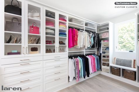 Laren Luxury Custom Closets give your space both the storage it needs and the beauty you love! Contact us today for a free custom design (Shown: Laren in Pure White) Master Closet Design, Reach In Closet, Luxury Closets Design, Online Closet, The Container Store, Custom Closet, Custom Closets, Closet System, Master Closet