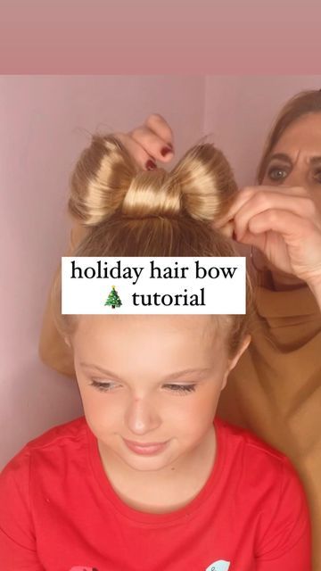 Audrey McClelland on Instagram: "HAIR BOW TUTORIAL FOR THE HOLIDAYS (day 2) 🎄🎄 Here’s a great one for the holidays! It’s fancy. It’s pretty. It’s perfect. 🤩 I wish I had showed the back of the head so you can see how smooth it is after you tuck the tail in. This is really such a great hairstyle for any occasion! . I share all of the hair products that we love and use above in the highlights. . #bunhairstyle #bunhairstyles #holidayhair #holidayhairstyle #simplehairstyles #simplehair #simplehairstyle #easyhairstyles #easyhairstyle #easyhairstylesforgirls #cutehairstyles #cutehair #hairvideo #hairideas #hairinspo #hairinspiration #hairvideos #hairidea #hairstyle #hairstyles #hairtutorial" Christmas Bow Hairstyles For Kids, Christmas Buns Hair, Easy Bow Hairstyles For Kids, Cute Christmas Hairstyles For Kids Easy, Kids Christmas Hairstyles Easy, How To Make A Bow With Your Hair, Christmas Bow Hair, Bow Buns Hairstyle, Kids Holiday Hairstyles