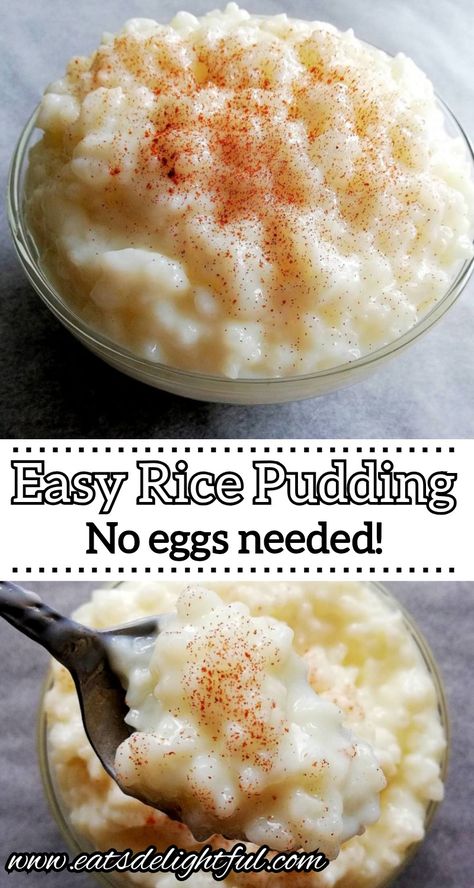 This rice pudding is very rich and creamy. It only uses 5 ingredients, and there’s no eggs required. You can even make it with leftover rice for an even quicker and easier dessert! Eggless rice pudding recipe | rice pudding recipe without eggs | rice pudding easy recipe | rice recipes | rice pudding recipes | #rice #ricepudding #dessert #snacks #nobake #fall Easy Rice Pudding With Leftover Rice, Peach Rice Pudding, Rice Pudding In Microwave, Leftover Rice Pudding Recipes Easy, Cream Rice Recipes, Leftover Rice Dessert, Rice Pudding Recipe With Leftover Rice, Easy Rice Pudding With Minute Rice, Rice Pudding From Leftover Rice