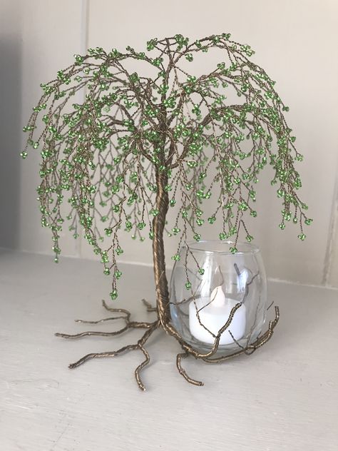 Wire And Bead Tree, Wire Art Tree, Wire And Bead Art, Wire Trees With Beads, Wire Trees Diy How To Make, Wire Tree With Beads, Crystal Tree Diy, Diy Wire Tree, Wire Crafts Diy