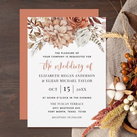 Terracotta Wedding Invitation, Fall Floral Wedding, Popular Wedding Invitations, Rusting Wedding, Wedding Autumn, Terracotta Wedding, Botanical Wedding Invitations, Photo Birthday Invitations, Wedding Anniversary Invitations