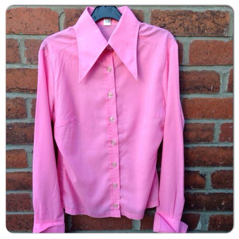 Vintage 1970's blouse pink with dagger collar 1970s Blouse, Twist And Shout, Big Collar, Pink Blouse, 1970s, Vintage Outfits, Textiles, Twist, Collar