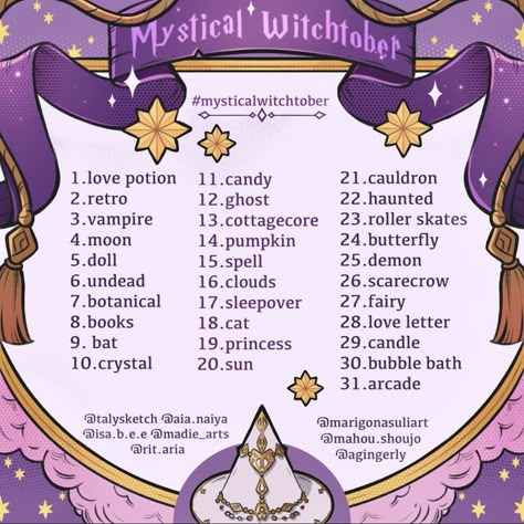 Witchtober 2023, 30 Day Art Challenge, Art Journal Challenge, 30 Day Drawing Challenge, Inspiration Journal, Prompt List, Art Style Challenge, Art Journal Prompts, Drawing Ideas List