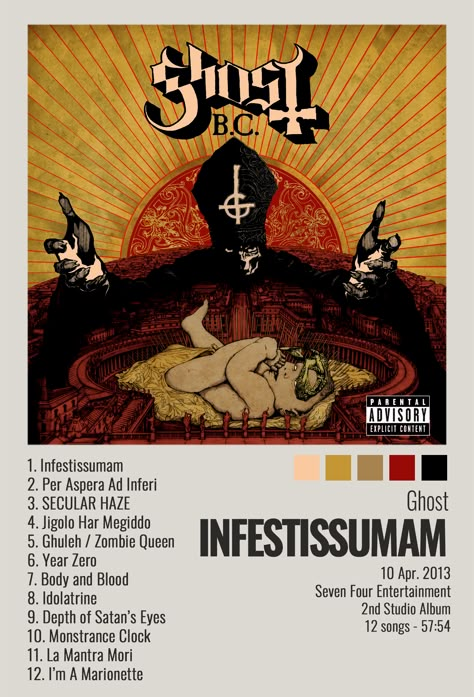 poster for ghost album "infestissumam" free to use, modify, download, print without credit - enjoy! Ghost Bc Album Covers, Ghost Album Poster, Ghost Band Album Covers, The Band Ghost Poster, Ghost Album Covers Wallpaper, Ghost Poster Band, Ghost Album Covers, Ghost Band Poster, Ghost Polaroid