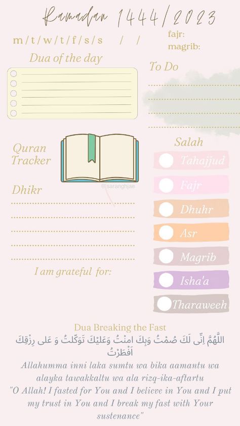 Ramadan Planner to keep ourselves accountable! #ramadan #2023 #1444H #islamicreminders #ramadan2023 #Saum #Ramadanplanner #muslimah #islam #fasting #salah #reminder #planners #journaling #pinkaesthetictheme Quran Planner Ramadan, Ramadan Time Table 2023, Ramadan Notes, Ramadan Notion, Planner For Ramadan, Ramadan Planner Ideas, Planning Ramadan, Ramadan Notebook, Ramadan Hadees