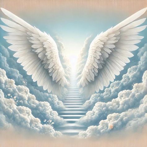 Memorial Prayers, Stairway To Heaven Tattoo Design, Heaven Pictures Backgrounds, Angels Decorations, Stairway To Heaven Drawing, Heaven Illustration, Stairway To Heaven Wallpaper, Heaven Artwork, Angel Wings Background