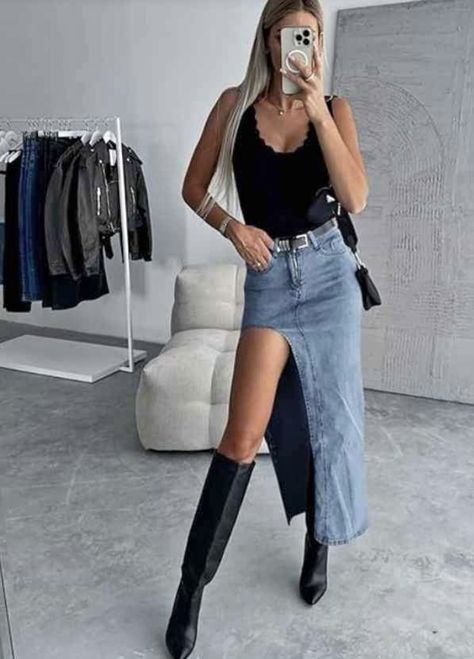 Aesthetic Skirt, High Waist Denim Skirt, Casual Maxi Skirt, Maxi Skirt With Pockets, Twisted Skirt, Skirt Aesthetic, High Waisted Denim Skirt, Skirt Casual, Black Denim Skirt