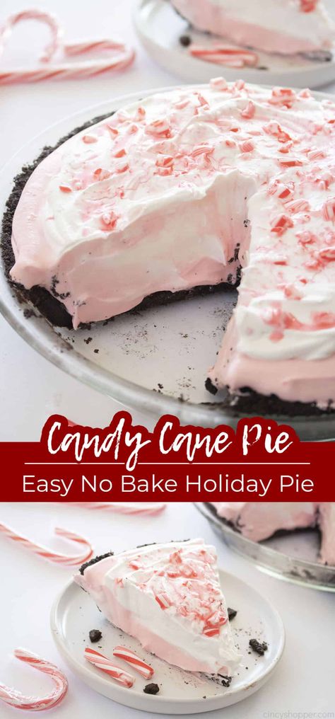 Christmas Candy Cane Dessert, No Bake Christmas Pie Recipes, Christmas Dessert Peppermint, No Bake Candy Cane Cheesecake, No Bake Candy Cane Pie, No Bake Peppermint Pie, Pies For Christmas Desserts, Christmas Desserts Easy Pie, Christmas Peppermint Desserts