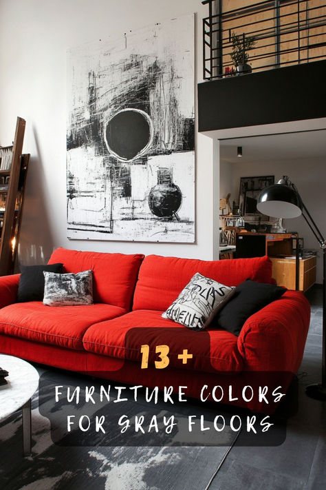 Struggling to match your gray floors? These 13 furniture color ideas include warm tones, cool contrasts, and neutral shades for a stylish space. Click now for inspiration! 🛋️✨🏡 #GrayFloorDecor #FurnitureInspo #HomeStyleTips #InteriorDesign #ColorHarmony #LivingRoomGoals #ModernInteriors Furniture Color Ideas, Gray Floors, Furniture Colors, Grey Interior Design, Grey Interior, Living Room Goals, Neutral Shades, Grey Flooring, Color Harmony