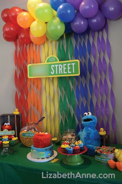 Big Bird Theme Party, Diy Sesame Street Backdrop, Two Year Old Elmo Birthday Party, Elmo And Tango Birthday, Elmos Goldfish, Sesame Street Birthday Party Ideas 3rd, Sesame Street Decorations Birthday Ideas, Sesame Street Second Birthday Boy, Elmo And Friends Birthday Party