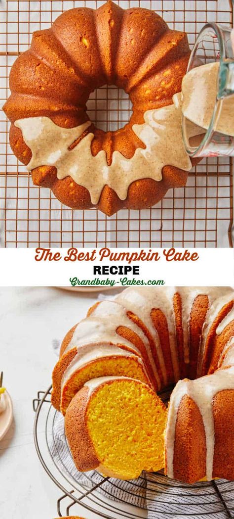 Pumpkin Pound Cake with Brown Butter Glaze Pumpkin Cake With Glaze, Pumpkin Pound Cake Recipes Moist, Pumpkin Moist Cake, Thanksgiving Pound Cake, Pumpkin Bunt Cakes From Scratch, Buttermilk Pumpkin Pound Cake, Easy Homemade Cake Recipes, Babycakes Recipes, Pumpkin Pound Cake Recipes