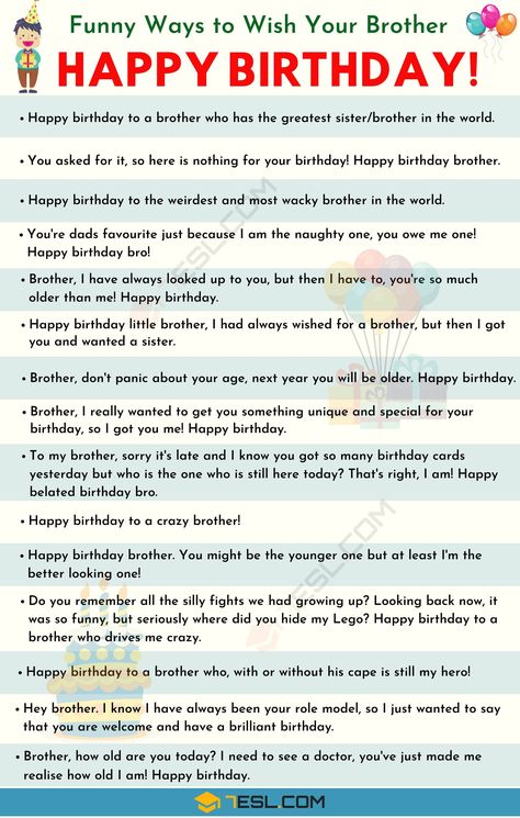 Happy Birthday Brother: 35+ Best and Funniest Birthday Wishes For Brother Hbd Brother Quote, Bhai Birthday Wishes Funny, Korean Birthday Wishes, Birthday Notes For Brother, Funny Things To Write In Your Brothers Birthday Card, Unique Birthday Wishes For Brother Funny, How To Wish Birthday To Brother, Funniest Birthday Wishes For Best Friend, Birthday Message For My Brother