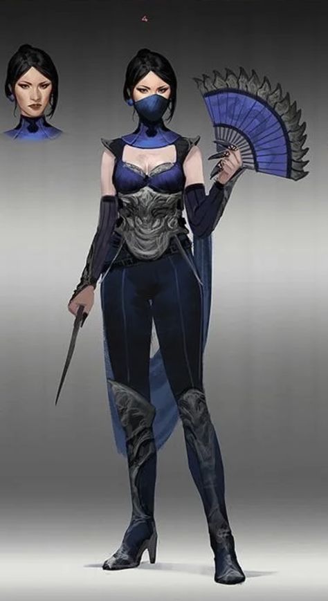 Kitana Concept Art, Assasin Design, Kitana Outfit, Female Sasuke, Mk Kitana, Kitana Cosplay, Sci Fi Outfit, Ninja Outfit, Famous Warriors