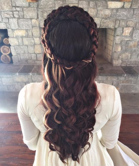 “You look positively medieval!  #HairByPelerossi  #maiden #princesshair #medieval #medievalhair #renaissance #renaissancehair #braid #braids #braided…” House Baratheon, Historical Hairstyles, Medieval Hairstyles, Halo Hair, Princess Hairstyles, Half Up, Down Hairstyles, Hair Colors, Prom Hair