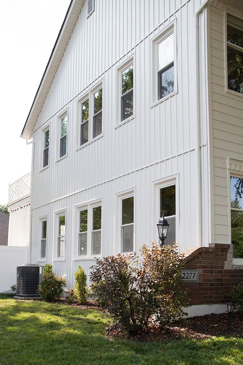 The south side houses our sunrooms and the windows look so much more calming enveloped in white. Linen Vinyl Siding Exterior, Siding Ideas Exterior Ranch, White Vinyl Siding House, White Vinyl Windows, Vinyl Siding Ideas Exterior, Vynil Siding, Siding Ideas Exterior, Vinyl Siding Ideas, Paint Vinyl Siding