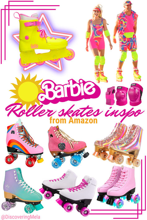 Get your wheels rolling with these stylish Barbie roller skates and rollerblades inspo! Whether you're cruising the boardwalk or having a roller disco party, these Barbie-inspired wheels will make you the ultimate skating queen. Check out these awesome roller skate and rollerblade designs for some serious inspiration, they are all on Amazon. Channel your inner Barbie and let the good times roll! Barbie Roller Skate Birthday Party, Barbie Skating Party, Barbie Roller Skate Party, Roller Skate Barbie Costume, Barbie Skate Party, Barbie Rollerskating, Roller Skate Barbie, Barbie Skates, Barbie Roller Skates