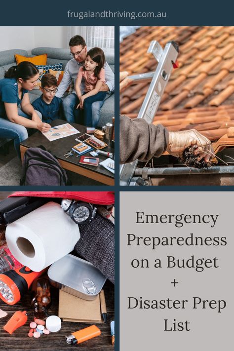 Preparing for a disaster doesn't have to be expensive. Save money with these simple, low-cost ideas for emergency preparedness on a budget. Home Emergency Kit, Survival Preparedness, Emergency Plan, Emergency Contact, Disaster Preparedness, Get Out Of Debt, Emergency Kit, Emergency Service, Emergency Preparedness