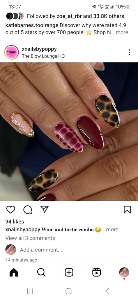 Short Nails Cheetah Print, Red And Cheetah Print Nails, Red Nails With Accent, Cheetah Print Nail Designs, Red Cheetah Print Nails, Red Nails With Leopard Print, Brown Cheetah Nails, Burgundy And Leopard Nails, Square Nails Red