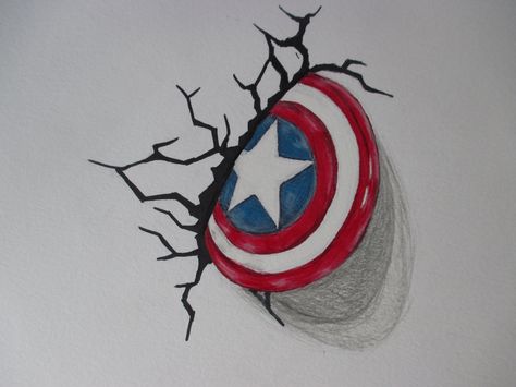 My 3D Captain America Shield pencil/sharpie marker drawing. Easy Avengers Drawings, Captain America Easy Drawing, Captain America Art Sketch, Avengers Sketches Easy, Superhero Drawing Ideas, Captain America Drawing Sketches, Captan America Drawings, How To Draw Captain America, Captain America Shield Drawing