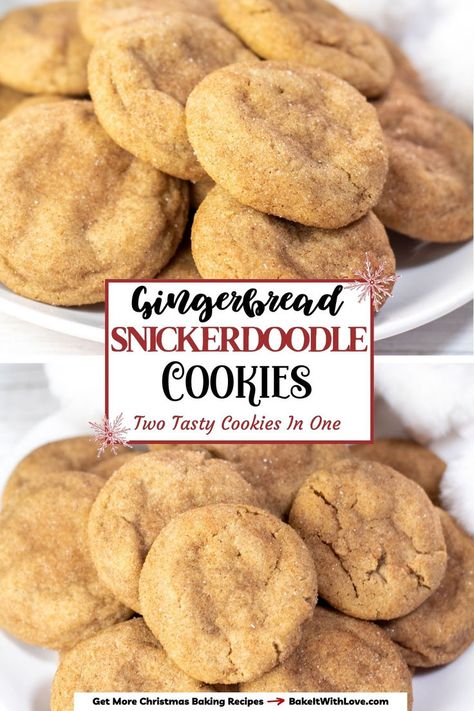 Two images showing stacks of soft and chewy gingerdoodle cookies. Gingerdoodle Cookies, Best Snickerdoodle Cookies, Cookie Decorating Icing, Chewy Gingerbread Cookies, Christmas Baking Recipes, Snickerdoodle Cookies, Ginger Bread Cookies Recipe, Snickerdoodle Cookie Recipes, Molasses Cookies