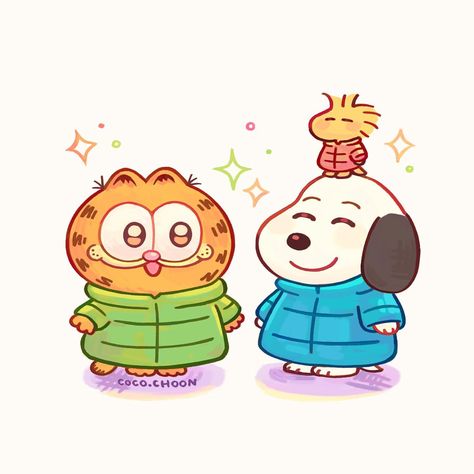 baby garf, snoopy, and woodstock all bundled and ready for winter! | Instagram Snoopy Drawing, Baby Snoopy, Snoopy Cartoon, Winter Instagram, Snoopy Wallpaper, Snoopy Pictures, Disney Animals, Instagram Baby, Snoopy And Woodstock